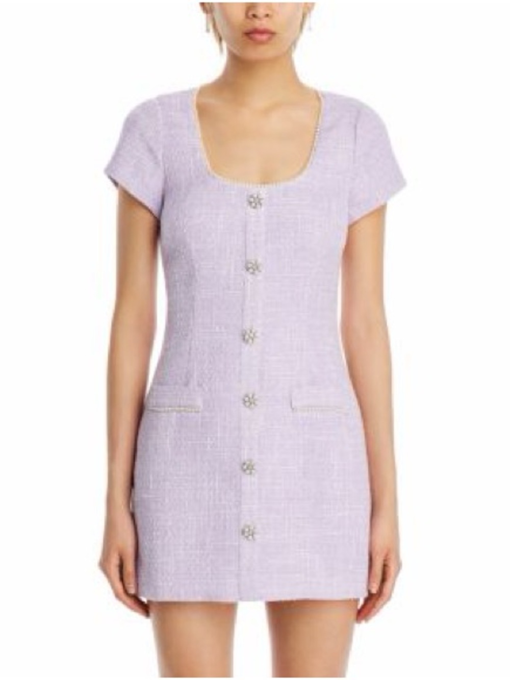 Likely Cira Beaded Trim Lavender Tweed Button-Front Mini Dress